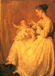Frau Reimer mit Tochter, Gemälde ca 1920